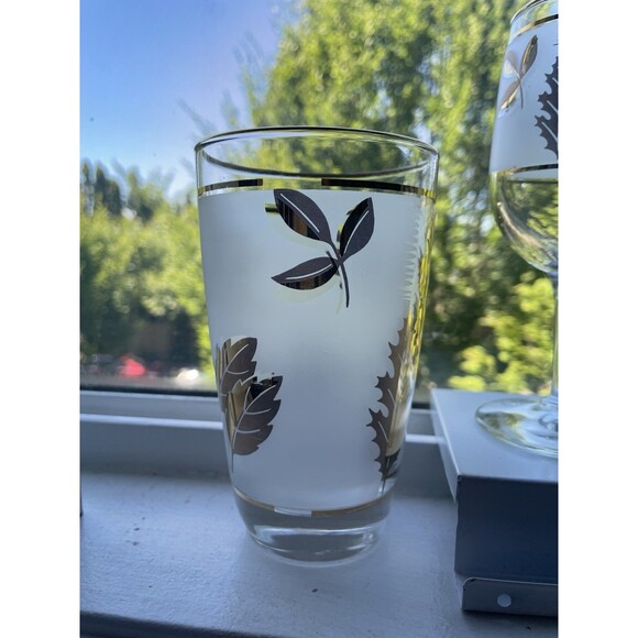 Vintage Libbey Golden Foliage Frosted Glassware – Set of 5 – 1950s Mid-Century B - Picture 14 of 16